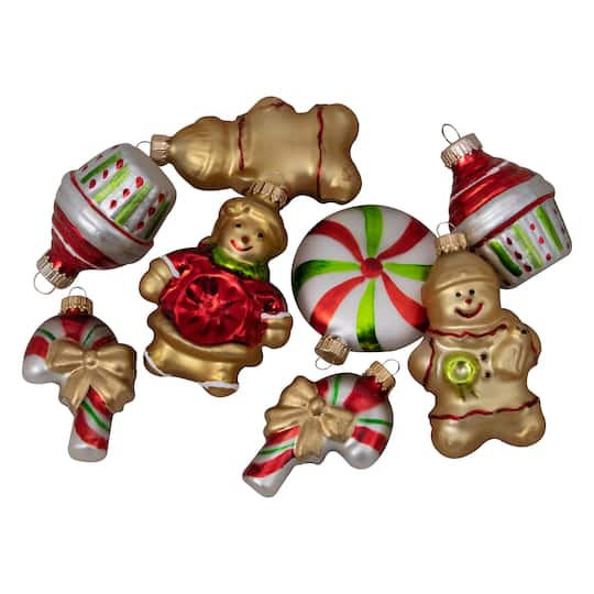 8ct. 3&#x22; Gingerbread Men &#x26; Sweet Treats Glass Ornaments